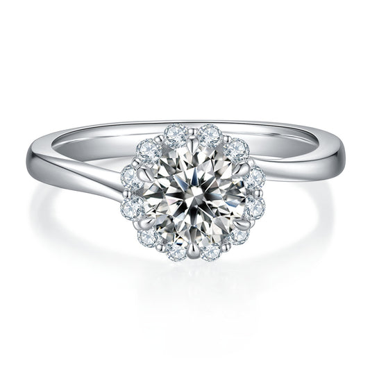 1-carat Luxury And Fashionable Light Luxury Jewelry Silver Ring Set With Top-quality Moissanite, S925 Silver Plated Platinum